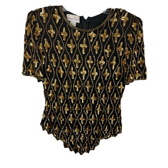 Vintage 80s Lawrence Kazar Sequin Crosses Cocktail Top Byzantine Orthodox - Picture 1 of 5